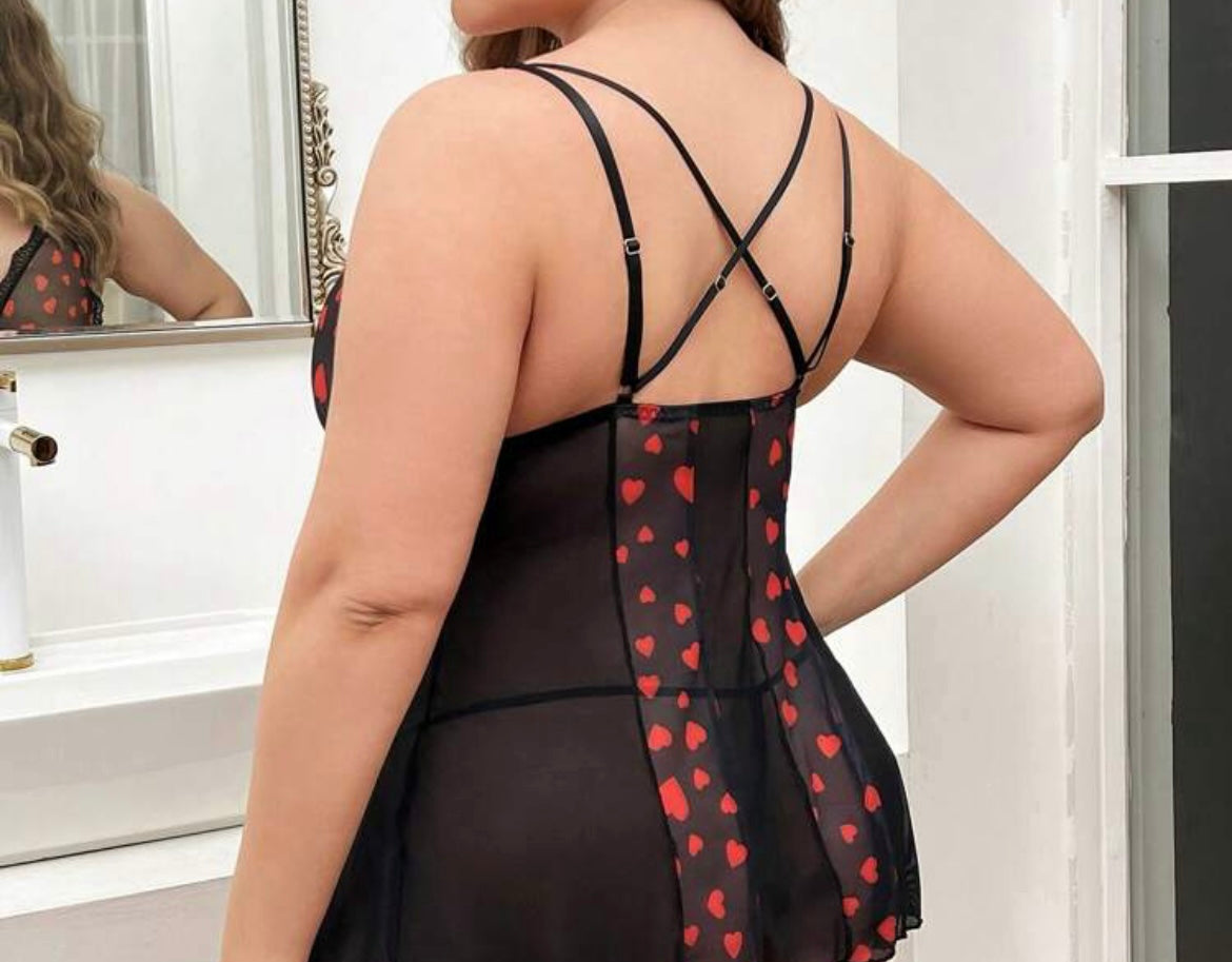 Heart printed dress includes thong