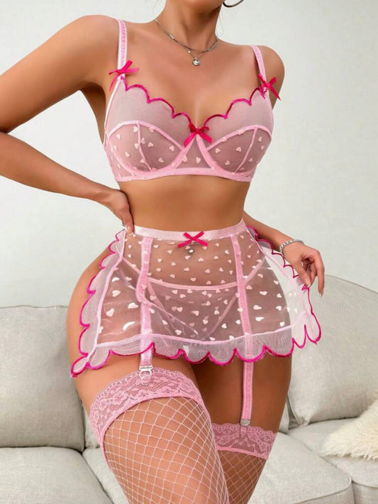 Heart Collection Pink Lace Skirt Set